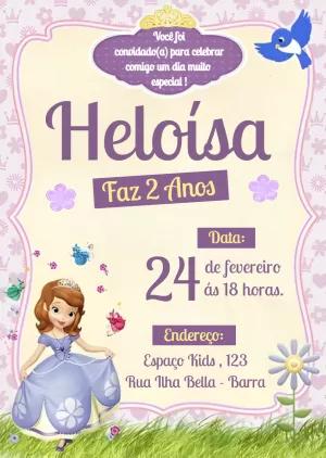 Convite Aniversário Princesa Sofia Editável Online para Imprimir