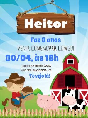 Convite Aniversário Fazendinha com Menino para Editar Online