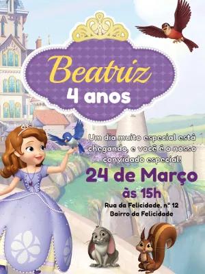Convite de Aniversário Princesa Sofia para Editar Online