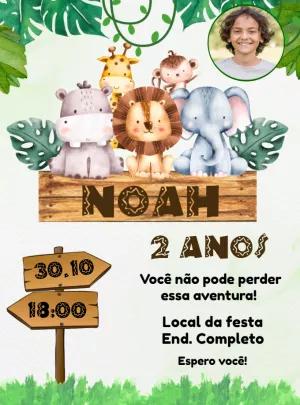 Convite de Aniversário Safari com Foto para Editar Online