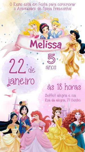 Convite Aniversário Princesas da Disney para Editar Online