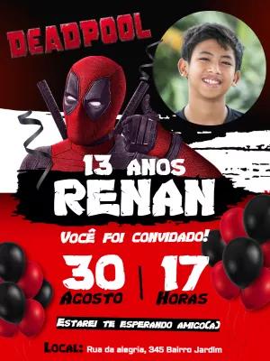 Convite Aniversário Deadpool com Foto para Editar Online
