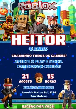 Convite Aniversário Roblox com Personagens para Editar Online