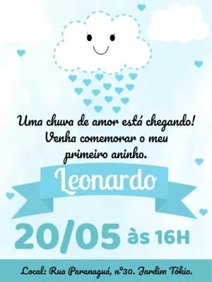 Convite Aniversário Chuva de Amor com Nuvem para Editar Online