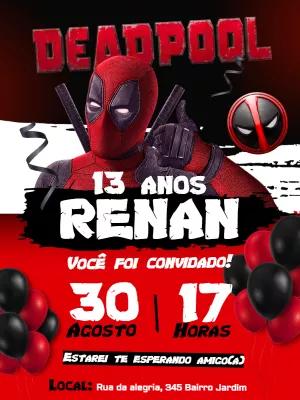 Convite de Aniversário Deadpool Editável Online para Imprimir