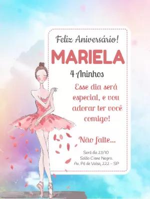 Convite de Aniversário Bailarina Delicado para Editar Online