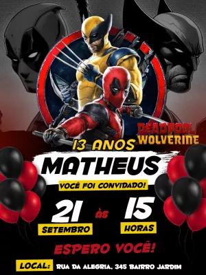 Convite de Aniversário Deadpool e Wolverine para Editar Online