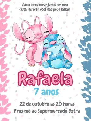 Convite de Aniversário Stitch e Angel para Editar Online
