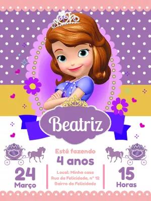 Convite Aniversário Princesa Sofia para Editar Online