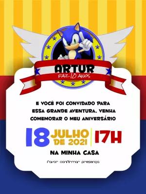 Convite de Aniversário Sonic para Editar Online Grátis