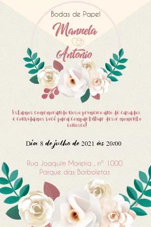 Convite Bodas de Papel Floral Delicado para Editar Online