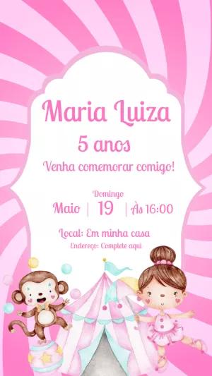 Convite Aniversário Circo Rosa com Bailarina para Editar Online