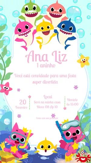 Convite de Aniversário Baby Shark para Editar Online
