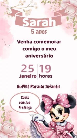 Convite de Aniversário Minnie Mouse Rosa para Editar Online