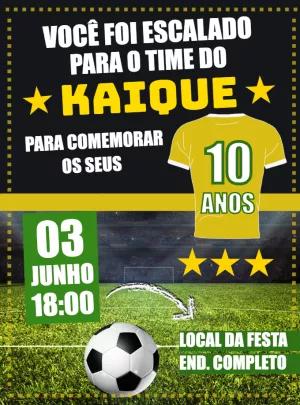 Convite de Aniversário Futebol com Camisa de Time para Editar