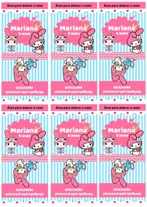 Rótulo de Pirulito My Melody Editável para Festa Infantil