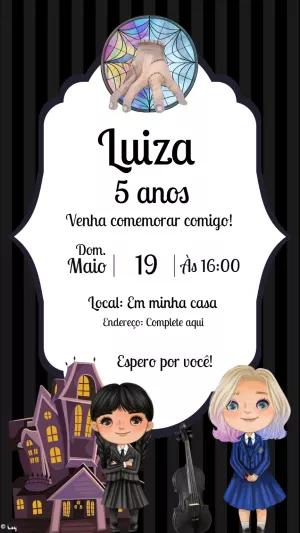 Convite Aniversário Wandinha Addams com Personagens para Editar