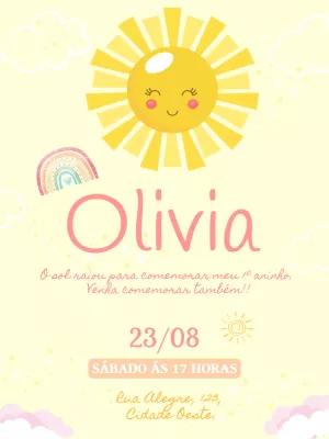 Convite de Aniversário Raio de Sol para Editar Online