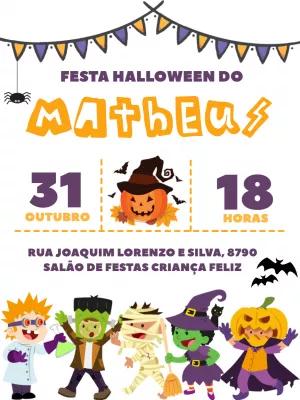 Convite de Aniversário Halloween com Monstros para Editar Online