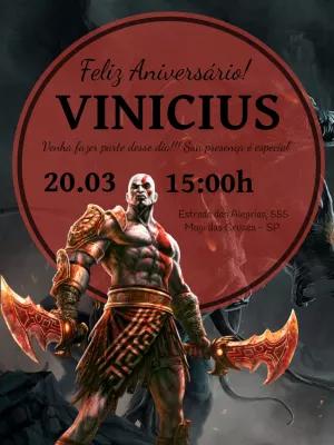 Convite de Aniversário God Of War com Kratos para Editar Online
