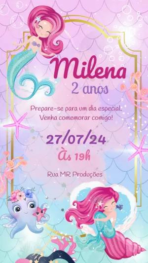 Convite Aniversário Sereia Fofa para Editar Online