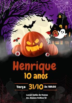 Convite Aniversário Halloween com Abóbora Assustadora para Editar