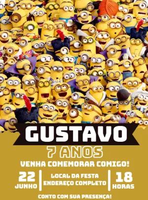 Convite de Aniversário Minions para Editar Online e Imprimir