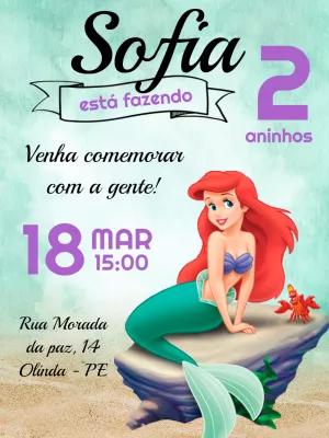 Convite de Aniversário Ariel Pequena Sereia para Editar