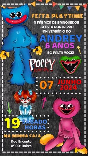 Convite Aniversário Poppy Playtime para Editar Online