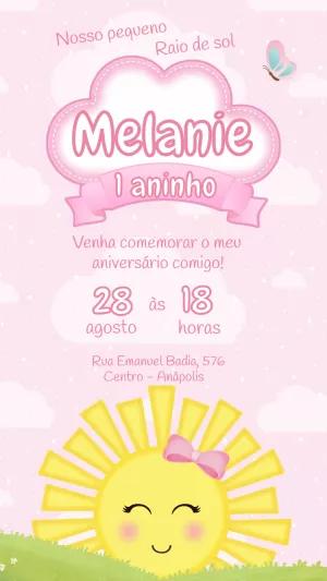 Convite Aniversário Raio de Sol Menina para Editar Online