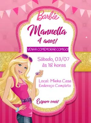 Convite de Aniversário Barbie para Editar Online Grátis
