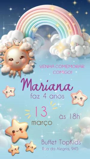 Convite Aniversário Raio de Sol e Arco-íris para Editar