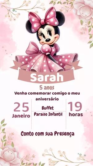 Convite Aniversário Minnie Rosa para Editar Online
