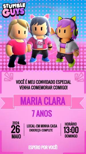 Convite Aniversário Stumble Guys Rosa para Editar Online