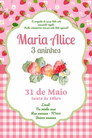 Convite de Aniversário Moranguinho para Editar Online