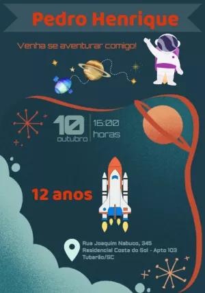 Convite de Aniversário Astronauta no Espaço para Editar Online