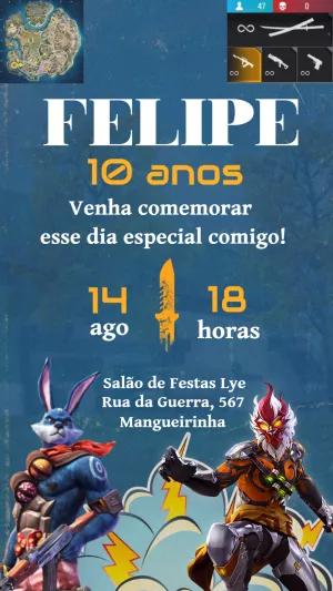 Convite de Aniversário Free Fire com Personagens para Editar