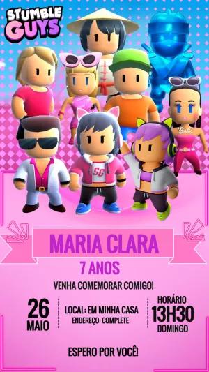 Convite Aniversário Stumble Guys Rosa para Editar Online
