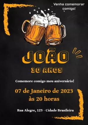 Convite de Aniversário Boteco com Cerveja para Editar Online