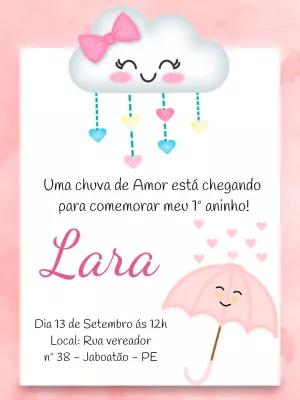 Convite de Aniversário Chuva de Amor para Editar Online