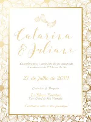 Convite de Casamento Floral Dourado para Editar Online