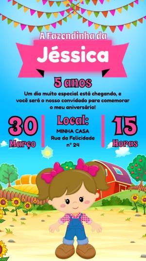 Convite Aniversário Fazendinha Menina para Editar Online