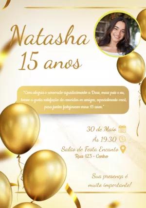 Convite 15 Anos Dourado com Foto para Editar Online