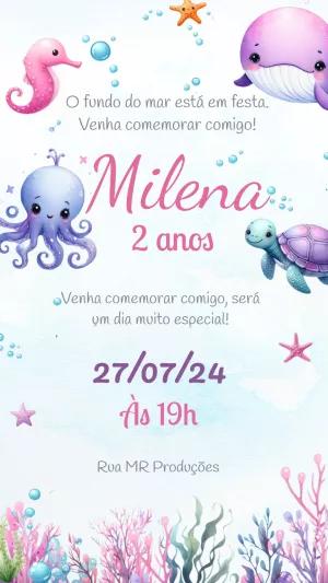 Convite Aniversário Fundo do Mar com Animais para Editar Online