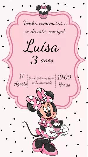 Convite de Aniversário Minnie Mouse Rosa para Editar Online