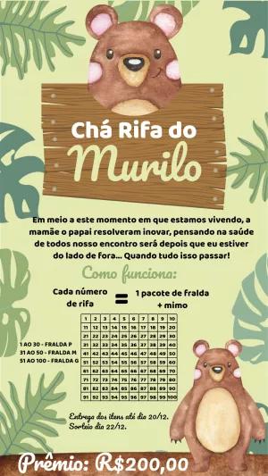 Convite Chá Rifa Ursinho Fofo para Editar Online e Enviar