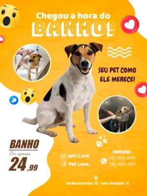 Folheto de Pet Shop com Oferta de Banho para Editar Online