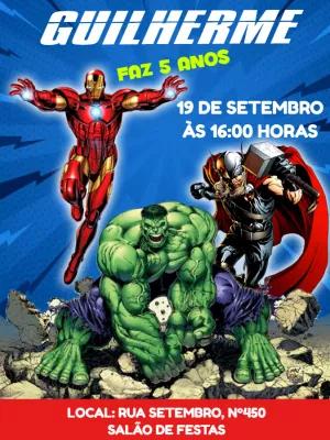 Convite de Aniversário Vingadores com Heróis para Editar