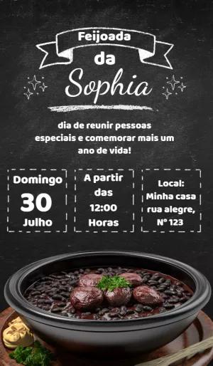 Convite de Aniversário Feijoada Estilo Lousa para Editar Online