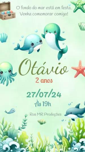 Convite Aniversário Fundo do Mar com Animais para Editar Online